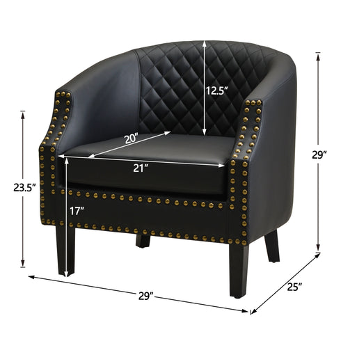 Louis Faux Leather Tufted Club Chair - Black Accent Chair | Decorative Accent Chairs | Kinwell Furniture | Modern Club Chairs | Barrel Club Chair | Nailhead Trim Chair | Contemporary Faux Leather Chair | Elegant Black Chair